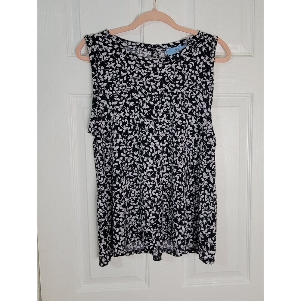 CECE Sleeveless Black & White Leaf Print Top Women Size Xl.